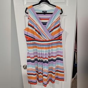 Lands' End Fit & Flare Multicolored V-Neck Sleeveless Dress in Size 2X (20W-22W)